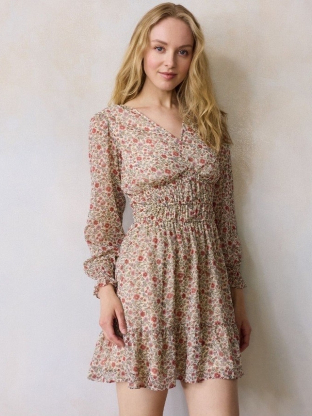 LC Lauren Conrad Floral Smocked Waist Long Sleeve Dress | Size XL - NWT